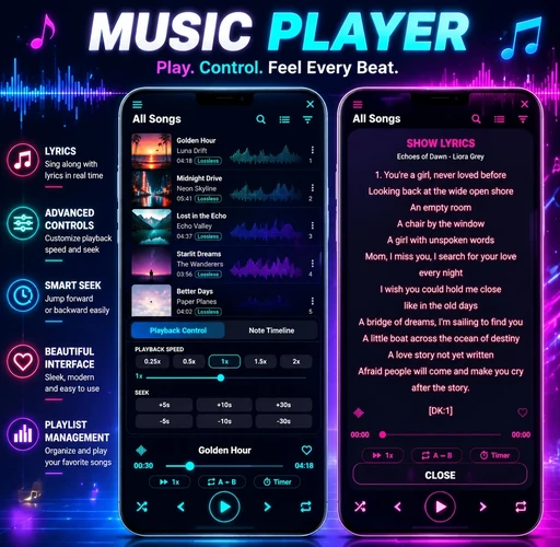 UNIFY Music Player with lyrics and advanced controls